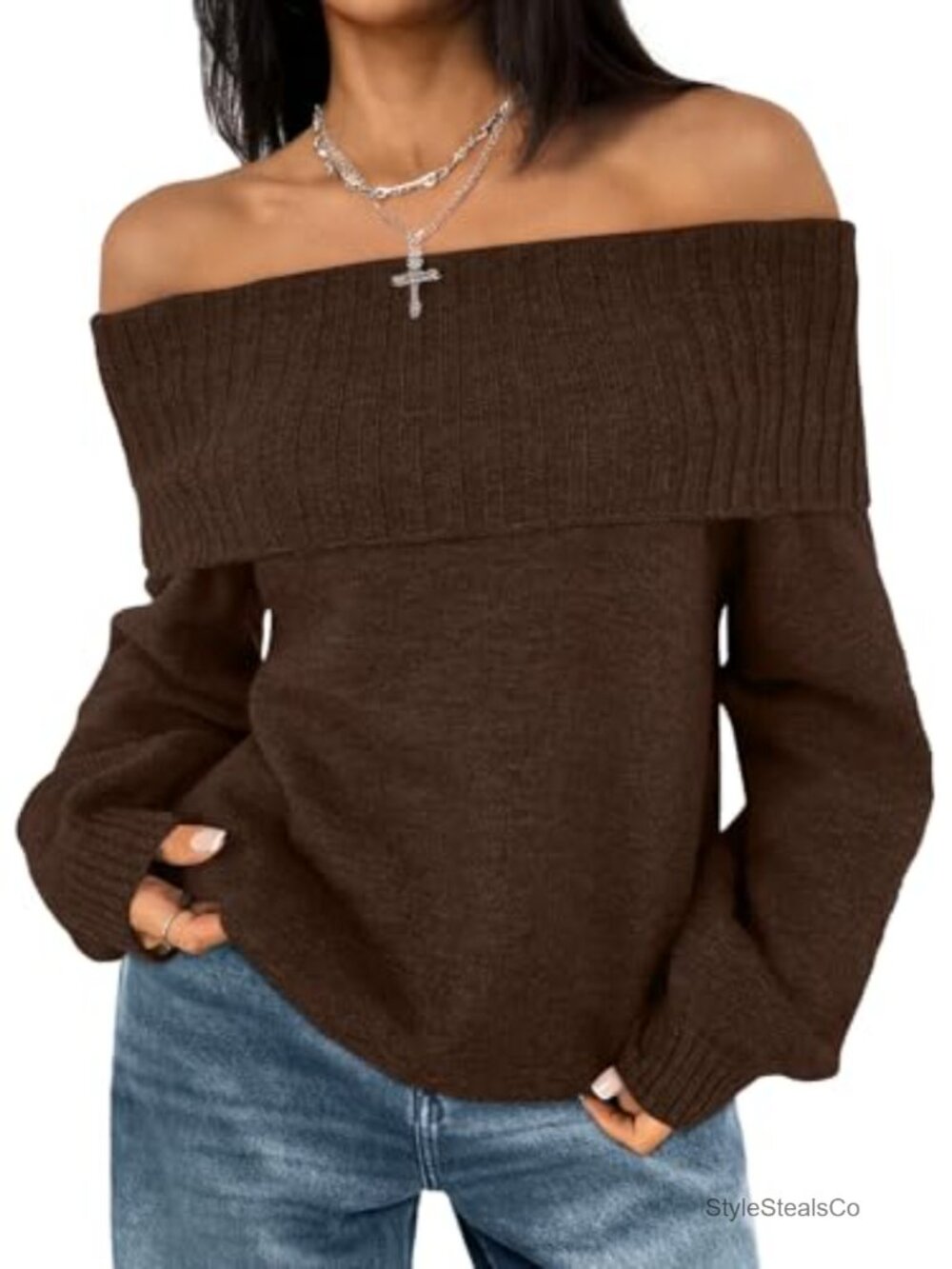 Off Shoulder Oversized Sweater Long Sleeve Pullover Top